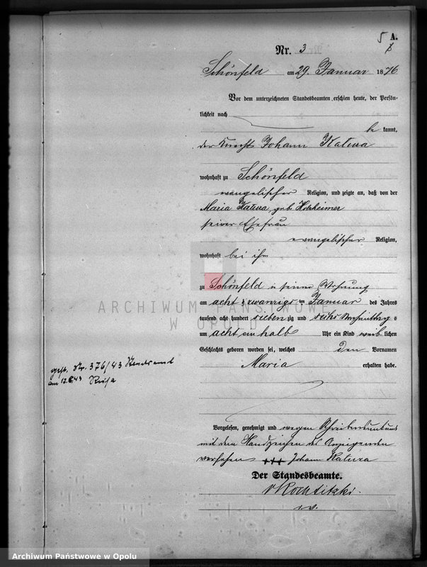 image.from.unit.number "Geburts-Haupt-Register Standesamts Schönfeld pro 1876"