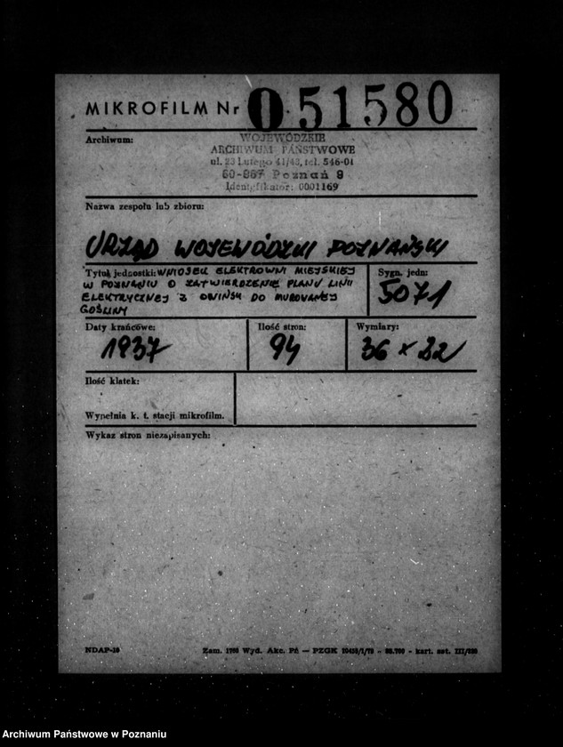 Obraz 2 z jednostki "Wniosek Elektrowni Miejskiej w Poznaniu o zatwierdzenie planu linii elektrycznej z Owińsk do Murowanej Gośliny"