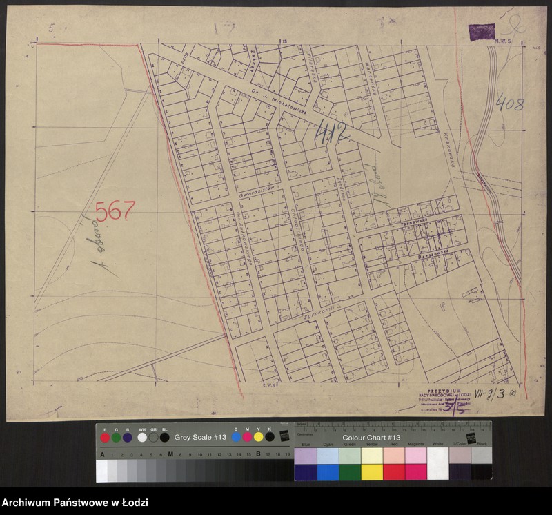 Obraz 1 z jednostki "Plan m. Łodzi 1:2000 z oznaczeniem podziału miasta na Obwody Komitetów Blok. Sekcja NW5"