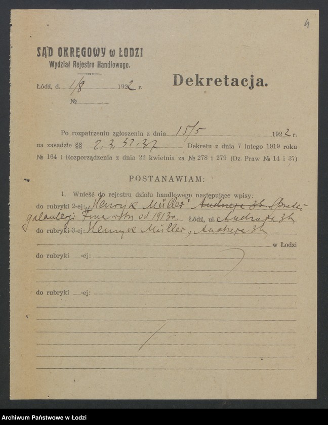 Obraz 6 z jednostki "Henryk Müller – sprzedaż galanterii"