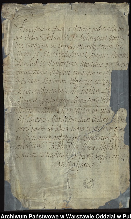 image.from.unit.number "Dekrety i kopie dekretów sądu nuncjatury i kurii rzymskiej oraz kopie umów z lat 1732-1737 dotyczące sporu między opatem Walentym Michałem Żółtowskim a konwentem o podział dóbr i nominację urzędników klasztornych"