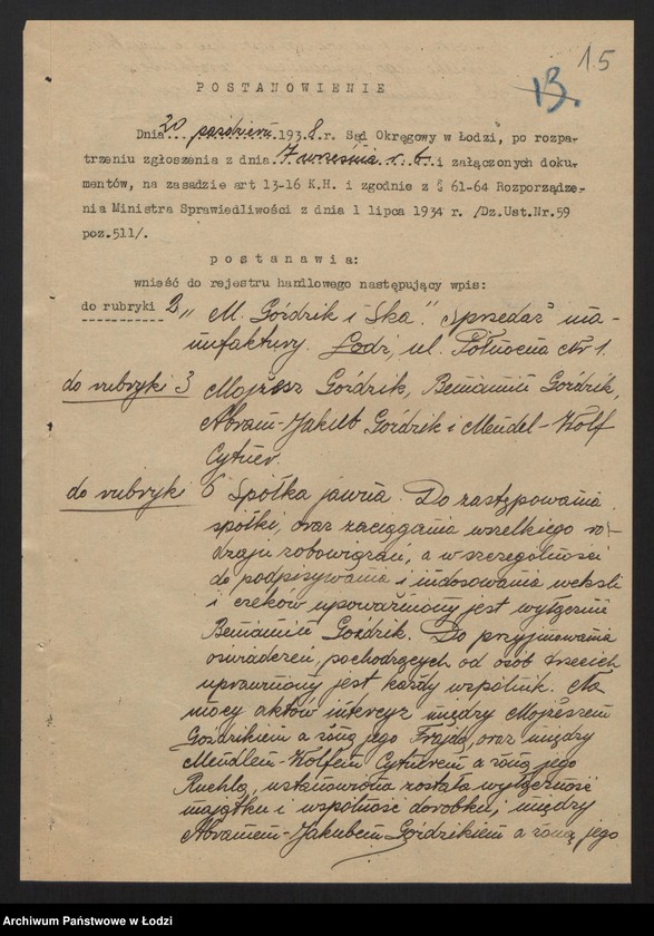Obraz 17 z jednostki "Mojżesz Goździk, Beniamin Goździk, Abram Jakub Goździk, Mendel Wolf Cytner- sprzedaż manufaktury"