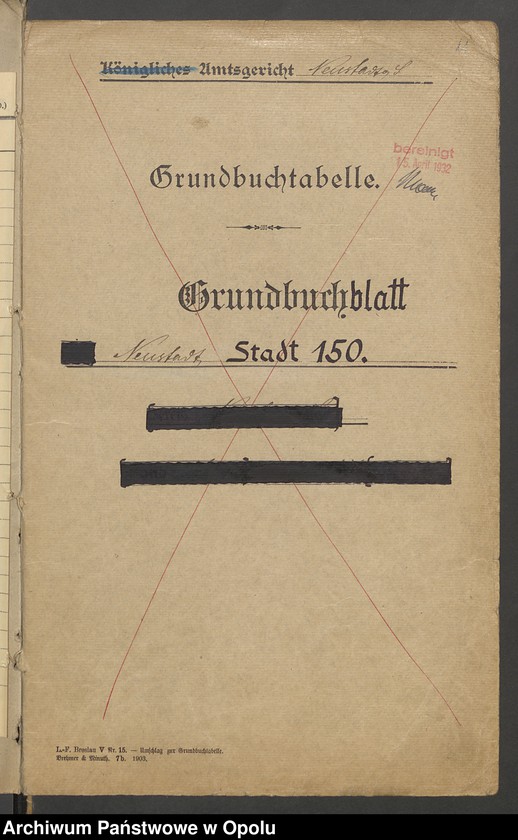 Obraz 14 z jednostki "Grund Akten für Blatt (150 stadt) Neustadt 1854 Eigenthümer: Pelzel Karolina"