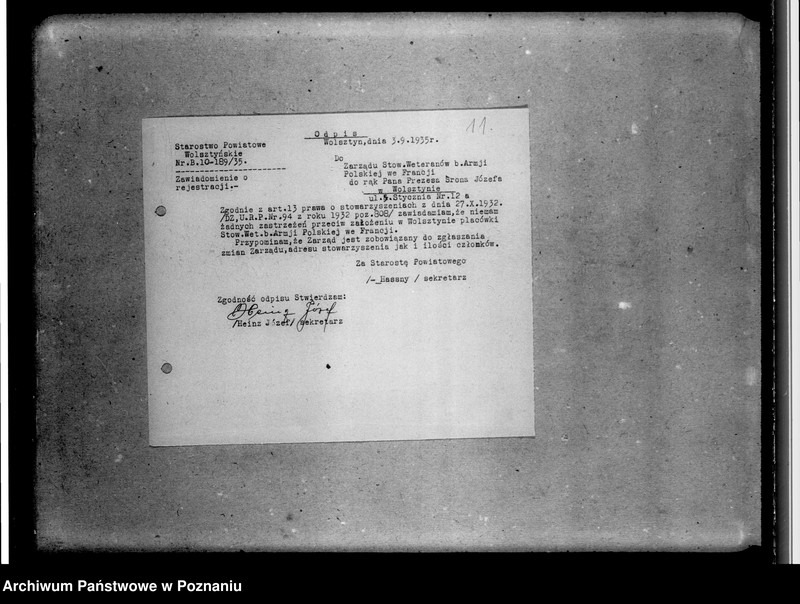 Obraz 15 z jednostki "Sprawy organizacyjne i personalne, korespondencja - członkowie, skład zarządu, sprawozdania z uroczystości, protokoły, zawiadomienia"