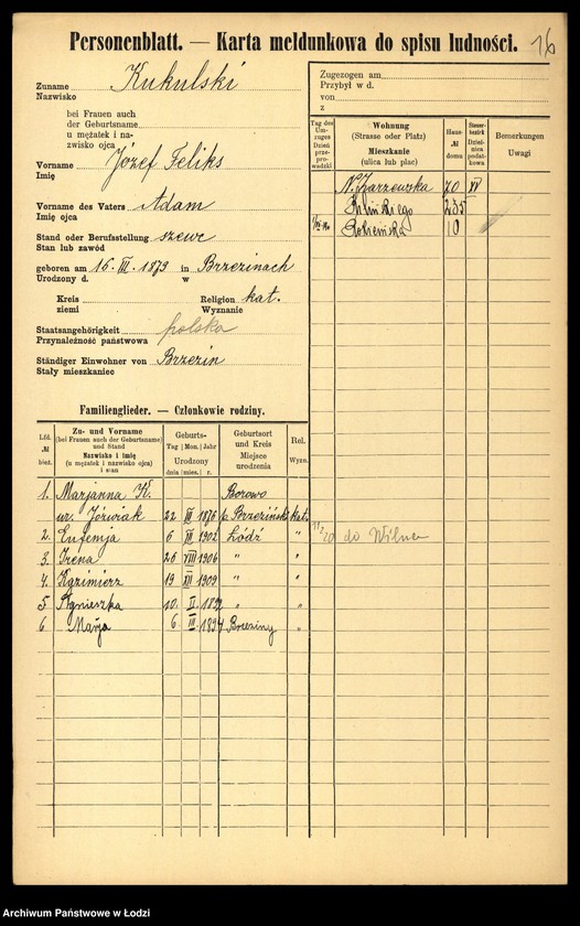 Obraz 18 z jednostki "[Spis ludności Łodzi] Kukulski - Kulik"