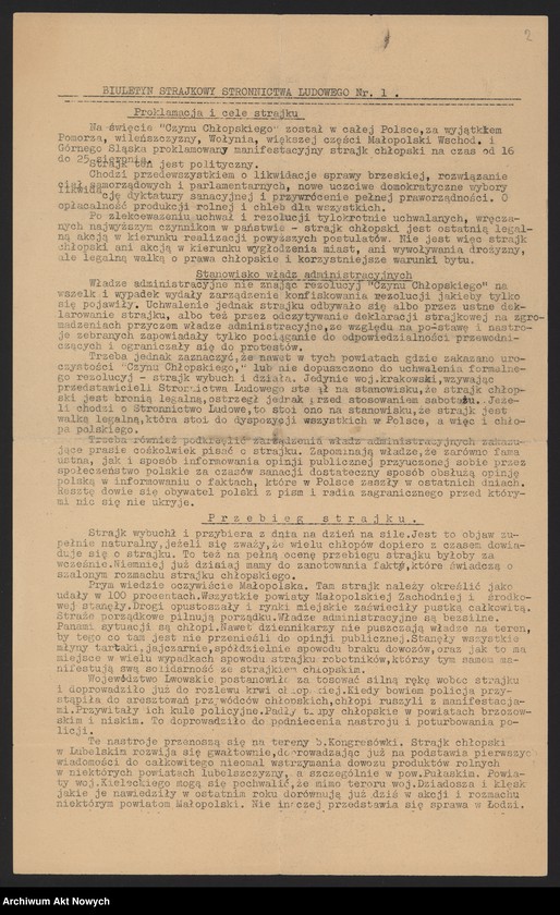 image.from.unit.number "Stronnictwo Ludowe, władze naczelne i okręgowe w Krakowie. Rezolucje, biuletyn strajkowy, materiał, wycinek prasowy"
