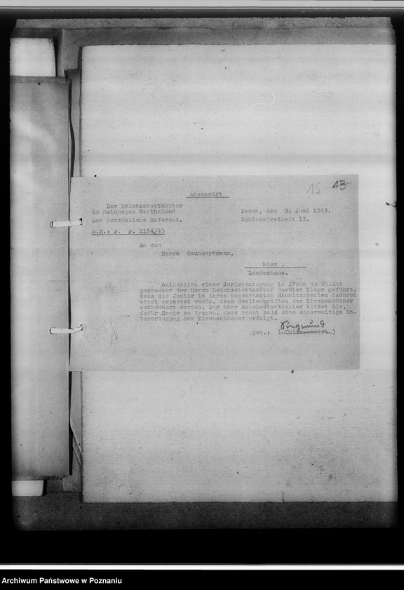 Obraz 19 z jednostki "Einziehung von Zweitbüchern. Schriftwechsel mit dem O.L.G und andere [korespondencja z władzami sądowymi w Poznaniu, spis sądów w okręgu poznańskim od 1941 roku]"