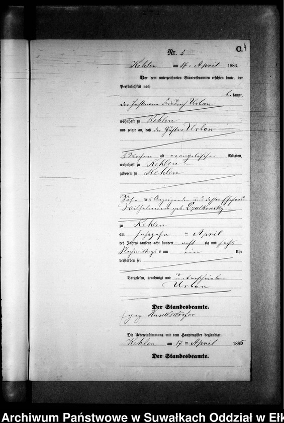 image.from.unit.number "Sterbe-Neben-Register des Preussischen Standes-Amtes Kehlen Kreis Angerburg"