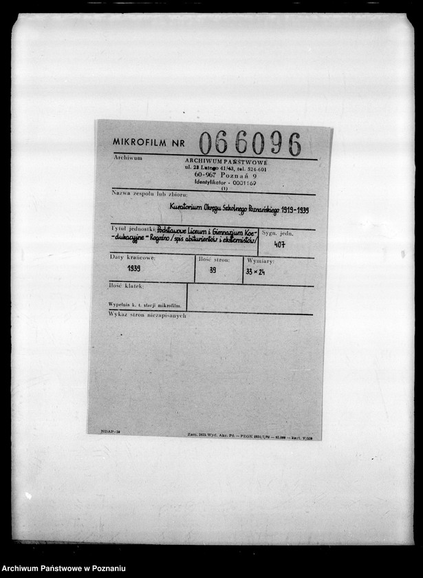 Obraz 2 z jednostki "Podstawowe Liceum i Gimnazjum Koedukacyjne- Rogoźno [spis abiturientów i eksternistów]"