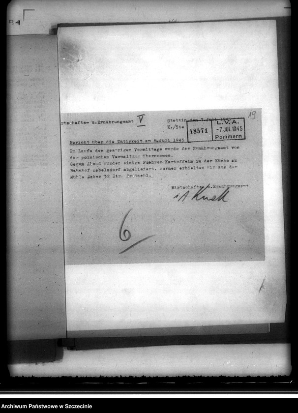 image.from.unit.number "Sprawozdania dzienne z działalności Wydziału Aprowizacyjnego niemieckiego Zarządu Miejskiego w Szczecinie m-c VI-VII.  Zeznania ludności cywilnej o napadach rabunkowych dokonanych przez Rosjan"