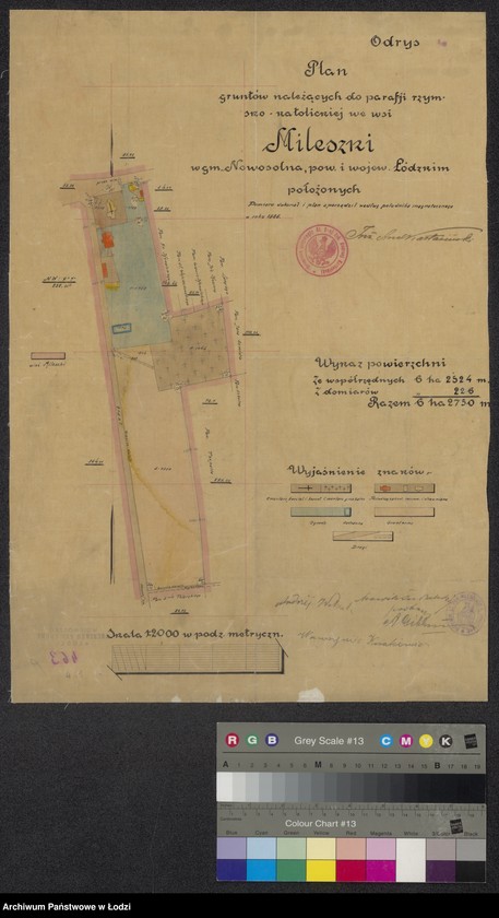 Obraz 1 z jednostki "Plan pomiaru gruntów należących do parafji rzymsko-katolickiej we wsi Mileszki ..."