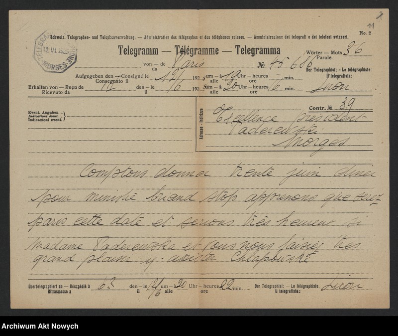 image.from.unit.number "Chłapowski Alfred (ambasador RP we Francji) i Helena; Załączniki: a) list P. de Fouquieres; b) list Ph. Pétain