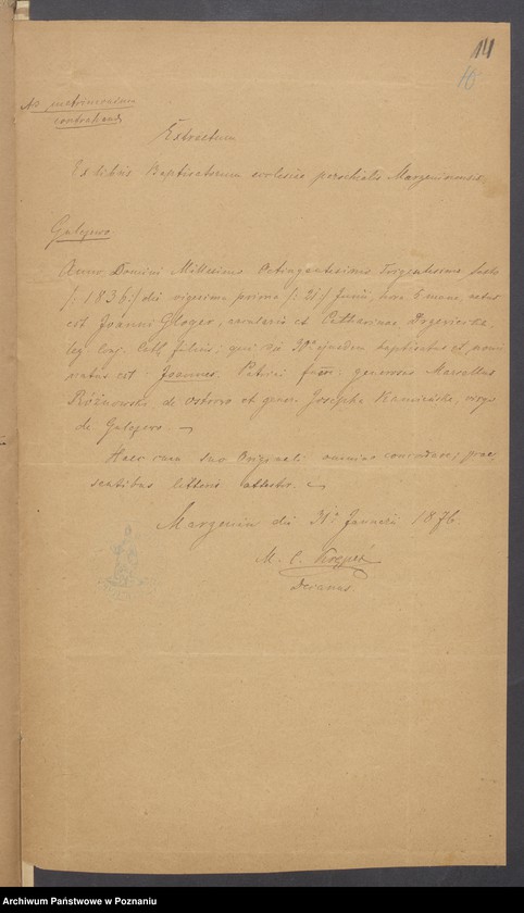 Obraz 16 z jednostki "Die von den Verlobten beigebrachten Urkunden zur Eheschliessung pro 1876"