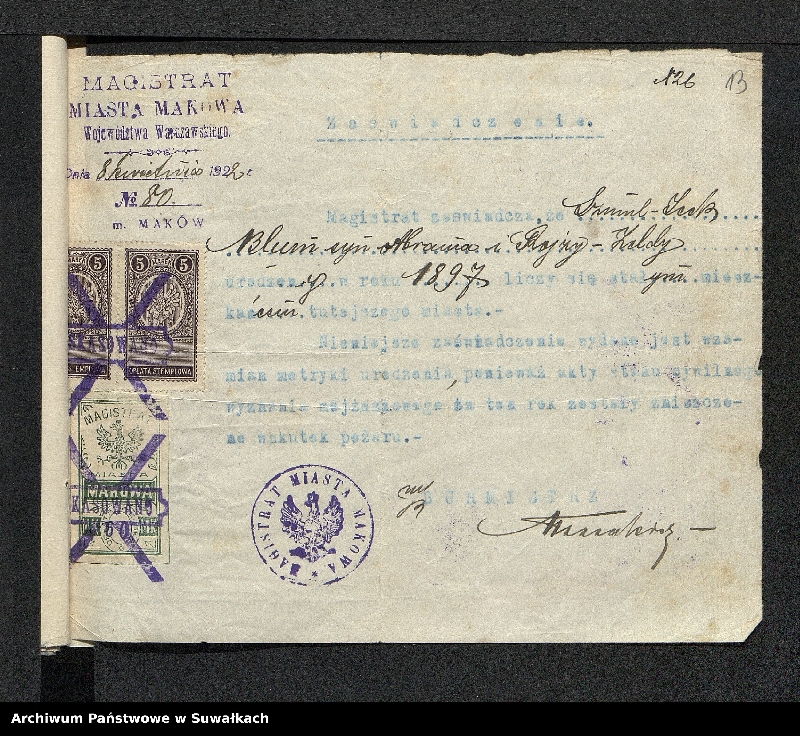 image.from.unit.number "[Dokumenty do akt małżeństw okręgu bożniczego w Suwałkach z 1922 roku]"