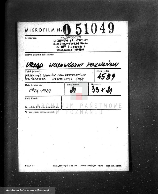 Obraz 2 z jednostki "Majętność Wronów pow. krotoszyński, własność Claassen nr woj. kotła 6064"