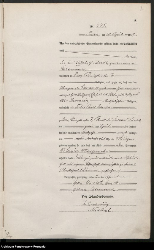 Obraz 9 z jednostki "Księga miejscowa urodzeń tom II [Rejestr główny urodzeń]"