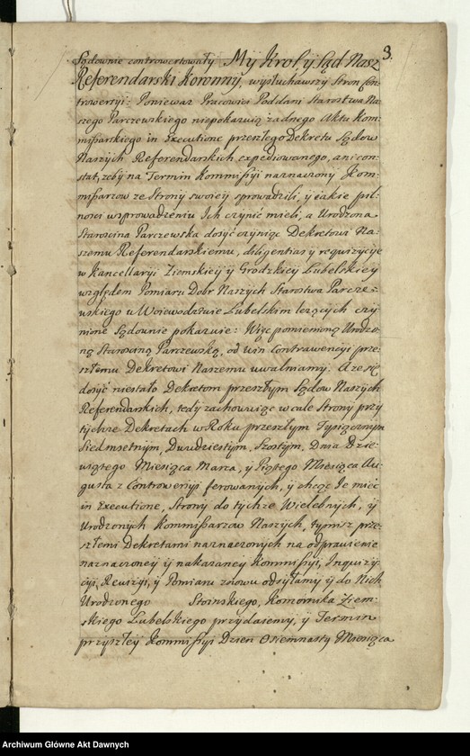 image.from.unit.number ""Akta sądow J K Mci referendarskich koronnych za szczęśliwego panowania - - Augusta II króla polskiego - - Za sprawą i przełożeniem - - Jakuba na Skrzynnie Dunina referendarza koronnego, radoszyckiego, ex post wiślickiego i lipnickiego starosty. Annorum 1727-mi, 1728-vi et 1729-ni. Także za sprawą i przełożeniem - - Józefa na Załuskach Załuskiego referendarza koronnego, kanonika katedralnego krakowskiego, archidiakona pułtuskiego, w katedrze płockiej koadiutora, proboszcza warszawskiego, infułata proboszcza kodeńskiego. Annorum 1730, 1731, 1732-di. Za pisarstwa - - Michała Nagrodzkiego J K Mci sekretarza i pisarza referendarskiego koronnego"."