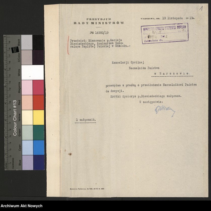 image.from.unit.number "Nominacje i dymisje Komisarzy Generalnych Rządu dla Galicji, Śląska, Spisza, Górnej Orawy oraz Gdańska"