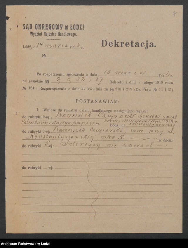 Obraz 9 z jednostki "Franciszek Czuparski- sprzedaz gazet, kalendarzy i starego papieru"