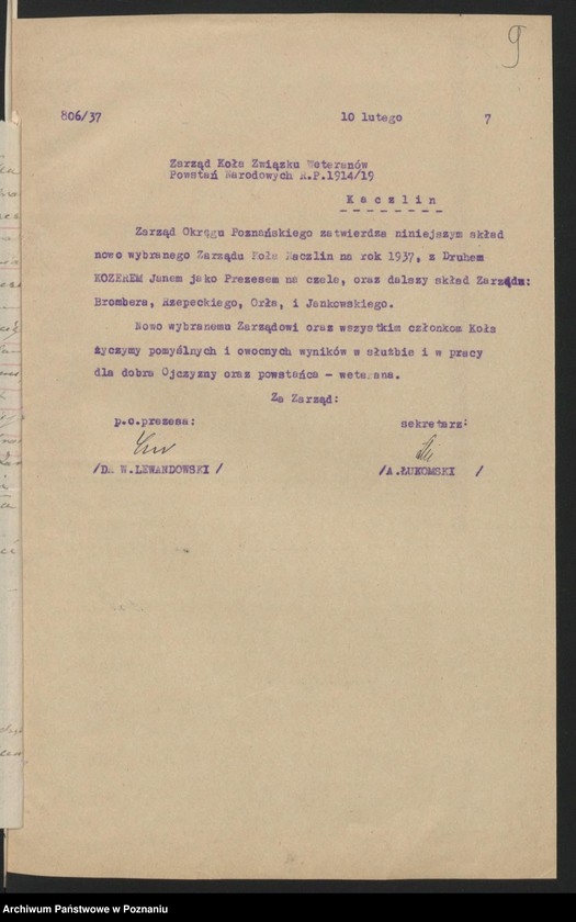 Obraz 13 z jednostki "Kaczlin, powiat Międzychód akta koła."