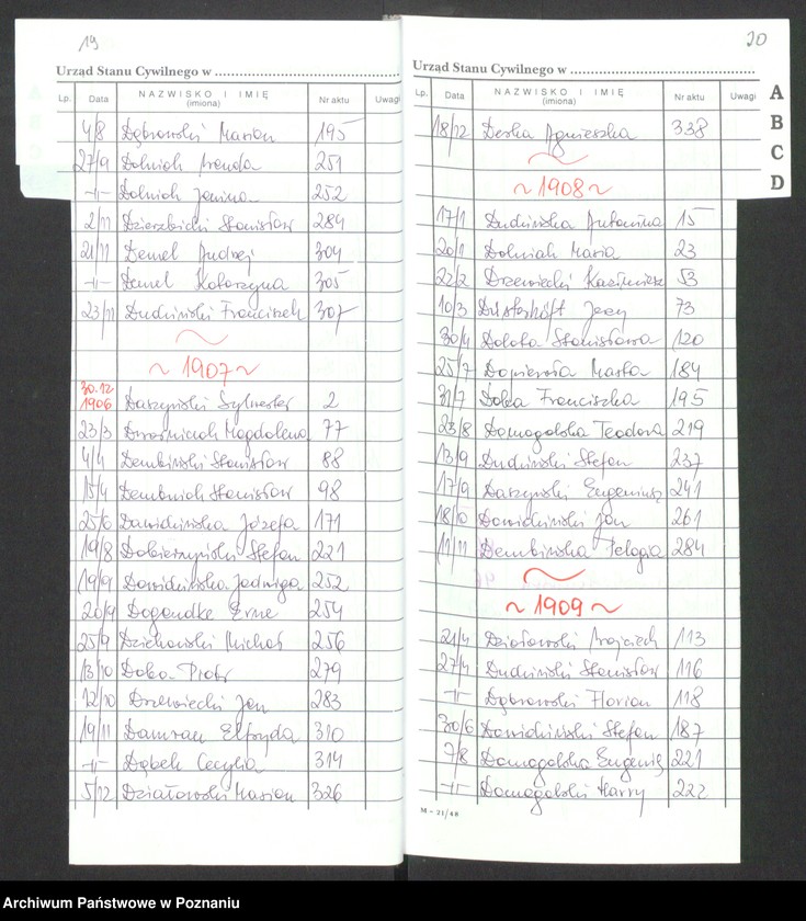 Obraz 14 z jednostki "[Skorowidz alfabetyczny do akt urodzeń za lata 1905-1912]"