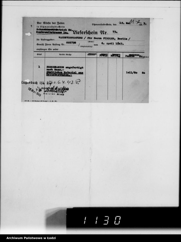 Obraz 15 z jednostki "Warenverwertung. Lager 91. [Aufträge] 5750-5800"