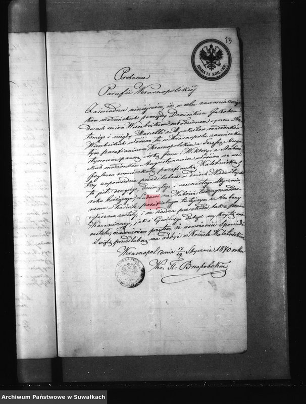 image.from.unit.number "Dokumenta Aktam brakosočetanija Kaletnickago Prichoda s 1870 goda"