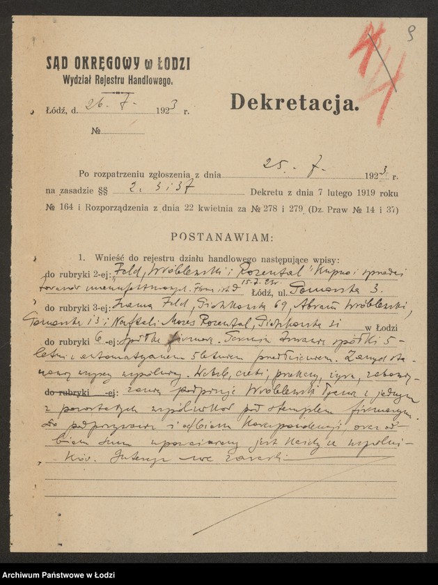 Obraz 11 z jednostki "Feld, Wróblewski i Rozental – kupno i sprzedaż towarów manufakturowych"