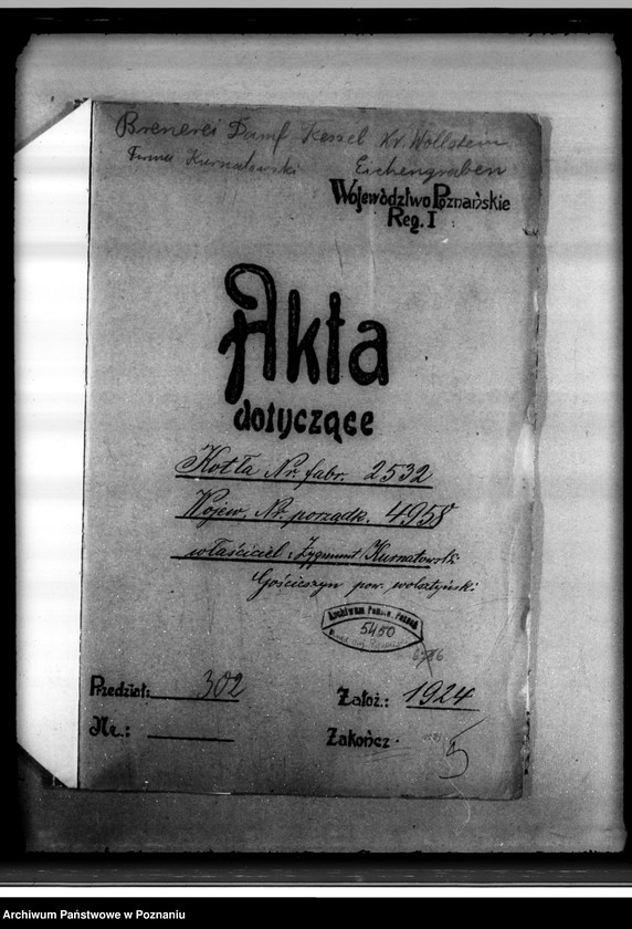 Obraz 4 z jednostki "Gorzelnia Majętności Gościeszyn powiat wolsztyński własność Hr Z. Kurnatowskiego nr woj. kotła 4958"