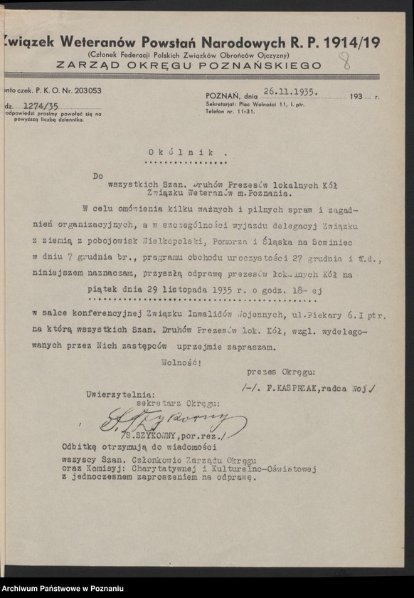 image.from.unit.number "Zebranie Zarządu, odprawy prezesów, zaproszenia [Związku Weteranów Powstań Narodowych Rzeczypospolitej Polski]"