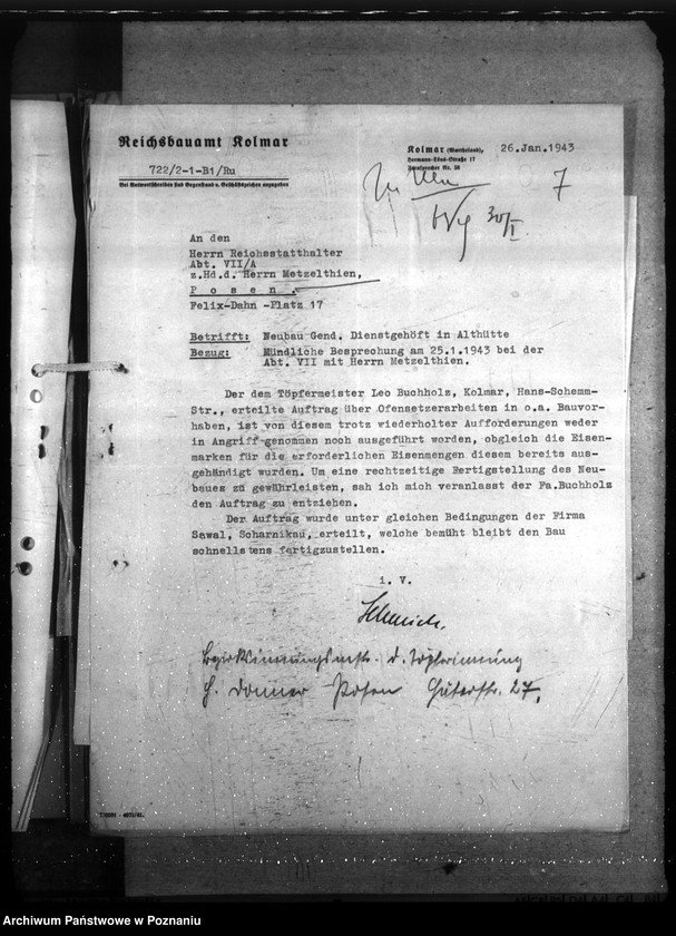 Obraz 11 z jednostki "Althütte- Kreis Scharnikau, Nordwalde, Kreis Obornik, Feldhei, Kreis Obornik (budowy na rzecz policji)"