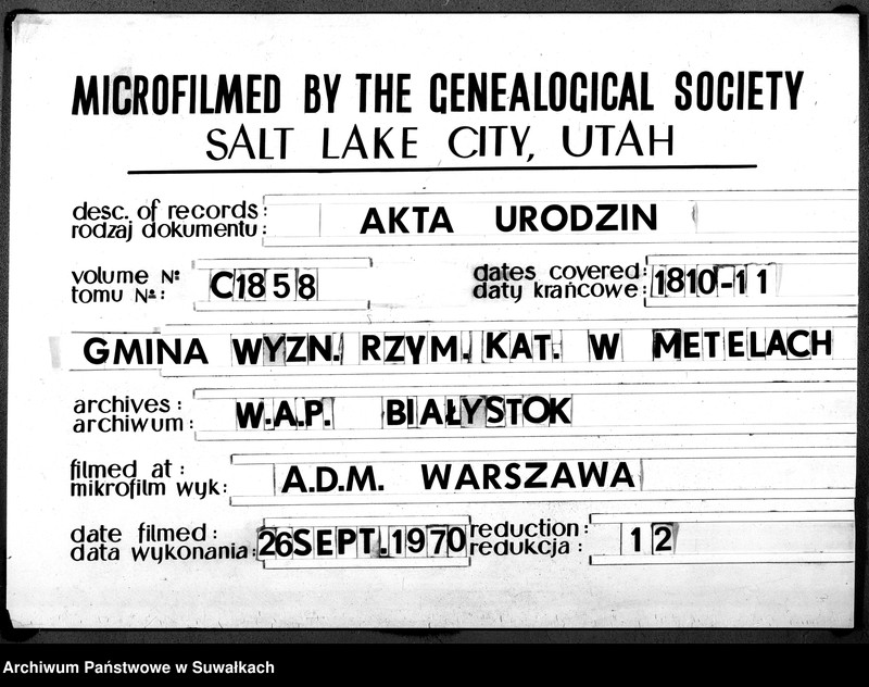 image.from.unit.number "Akta Urodzenia Urzędnika Stanu Cywilnego Gminy Metelskiey Powiatu Seyneńskiego Departamentu Łomżyńskiego od 1-go Maia Tysiąc osiemnastego dziesiątego Roku aż do 1-go Stycznia Roku Tysiąc osimset dwunastego"
