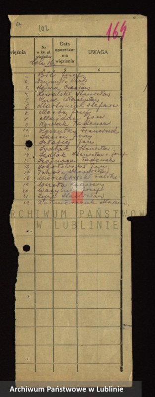 image.from.unit.number "[Wykazy aresztowanych członków Armii Krajowej przetrzymywanych w więzieniach w Biłgoraju, Wronkach i innych na terenie kraju oraz w ZSRR]"