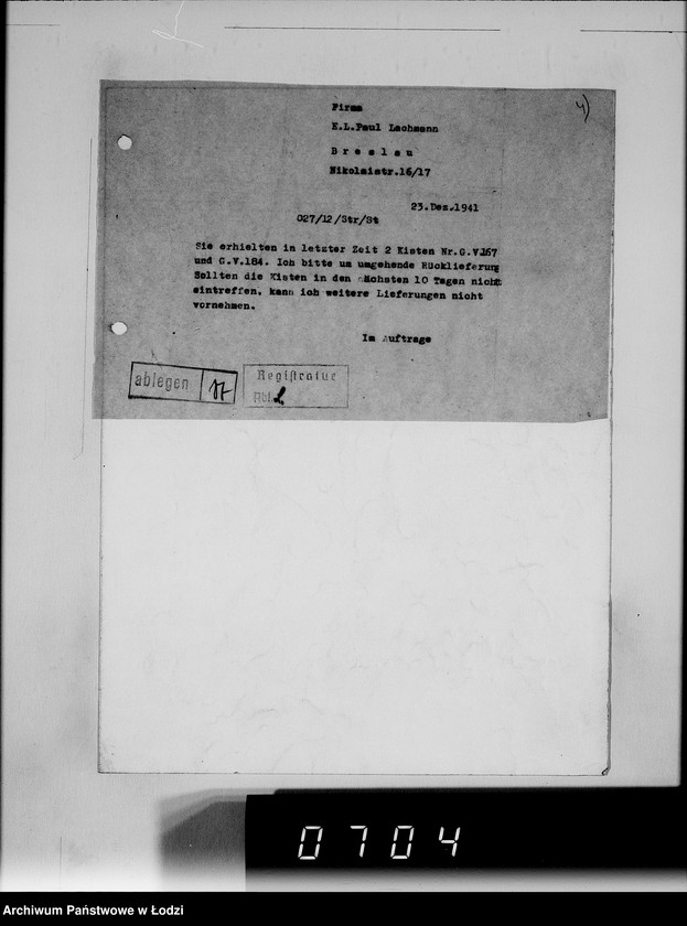 Obraz 9 z jednostki "[Korespondencja z urzędami, instytucjami i firmami] Lit.Lo-Lod."