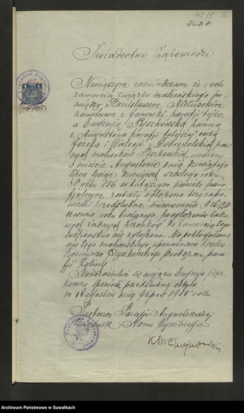 image.from.unit.number "Aneksa [do akt małżeństw] parafji Podżylińskiej za rok 1935"