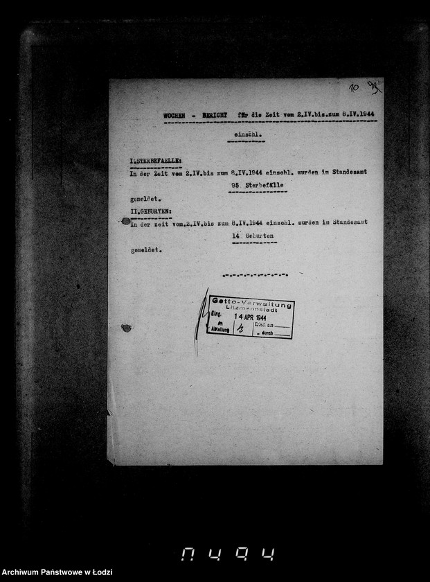 Obraz 14 z jednostki "Wöchentliche (monatliche) Tätigkeitsberichte des Ältesten der Juden"