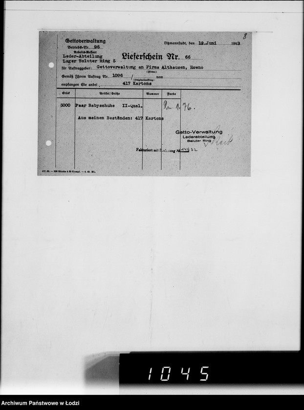 Obraz 12 z jednostki "Auftrag Nr 1096 100.000 Paar Baby-Hausschuhe"
