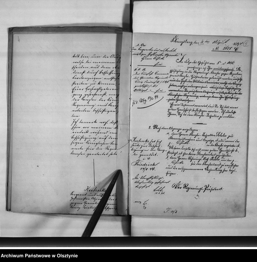 image.from.unit.number "Kanzlei Hilfsarbeiter Kuhnke [Gustav Albert], den 11.2.[18]97 Regierungs Büreau Diätar, den 1.6.1901 Regi.[ierungs] Hauptkassen Buchhalter"