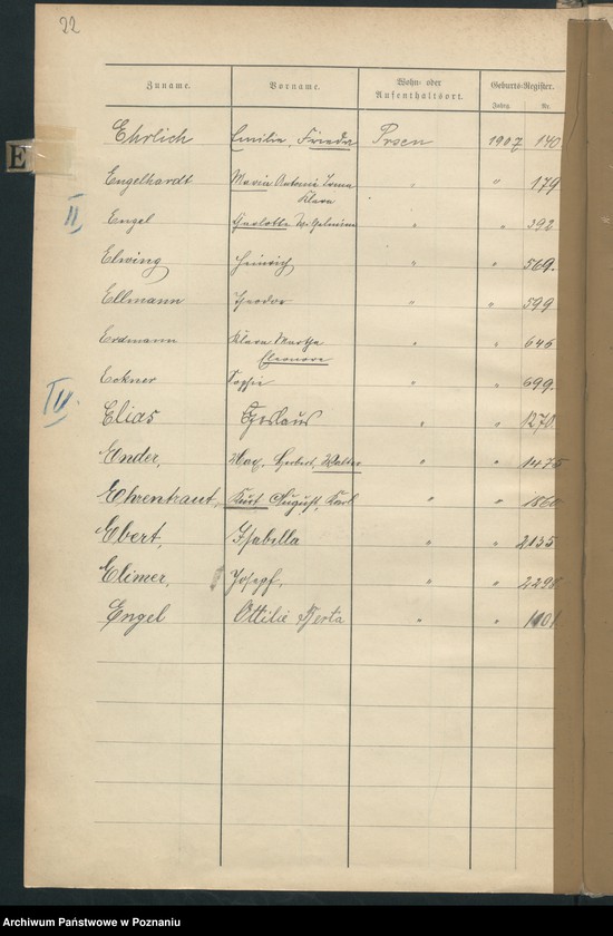 Obraz 15 z jednostki "Spis alfabetyczny urodzeń za 1907"