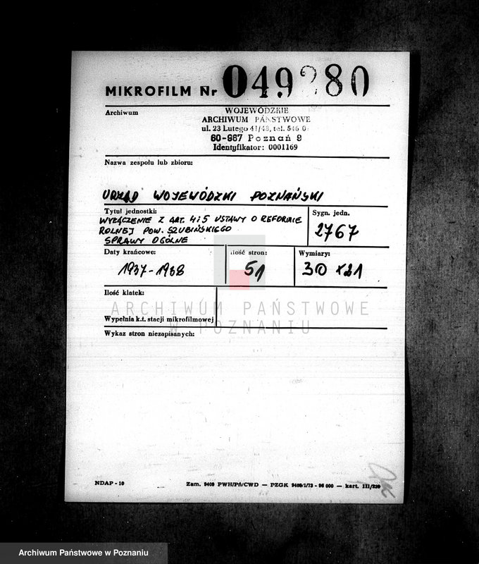 Obraz 2 z jednostki "Wyłączenie z art.4 i 5 ustawy o reformie rolnej powiatu szubińskiego sprawy ogólne"