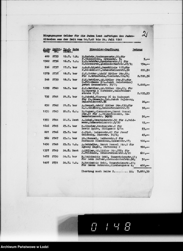 Obraz 6 z jednostki "Gutschriftsanzeigen für die Judengemeinschaft im Getto Litzmannstadt Nr 000001"