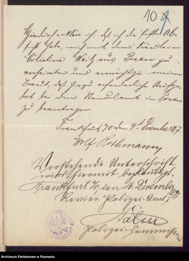 Obraz 12 z jednostki "Die von den Verlobten beigebrachten Urkunden zur Eheschliessung pro 1898"