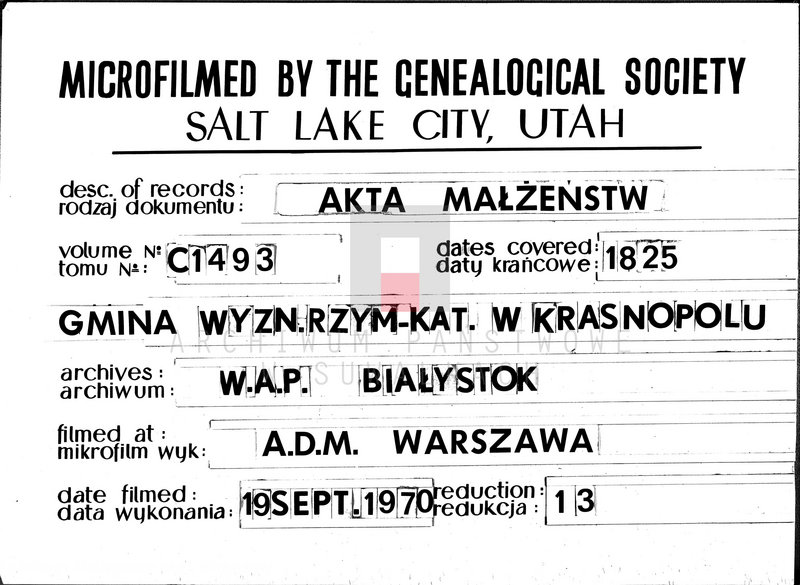 image.from.unit.number "Akta Zaślubionych Gminy Krasnopolskiey Powiatu Seyneńskiego od 1-go Stycznia 1825. Województwo Augstowskie."