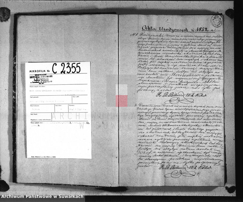 image.from.unit.number "Duplikat urodzonych, zaślubionych i umarłych parafii sejneńskiej z roku 1852"
