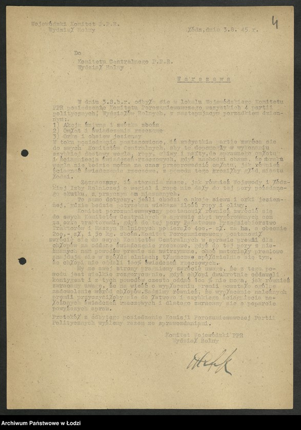 Obraz 5 z jednostki "Korespondencja [Wydziału z Wydziałem Rolnym] Komitetu Centralnego"