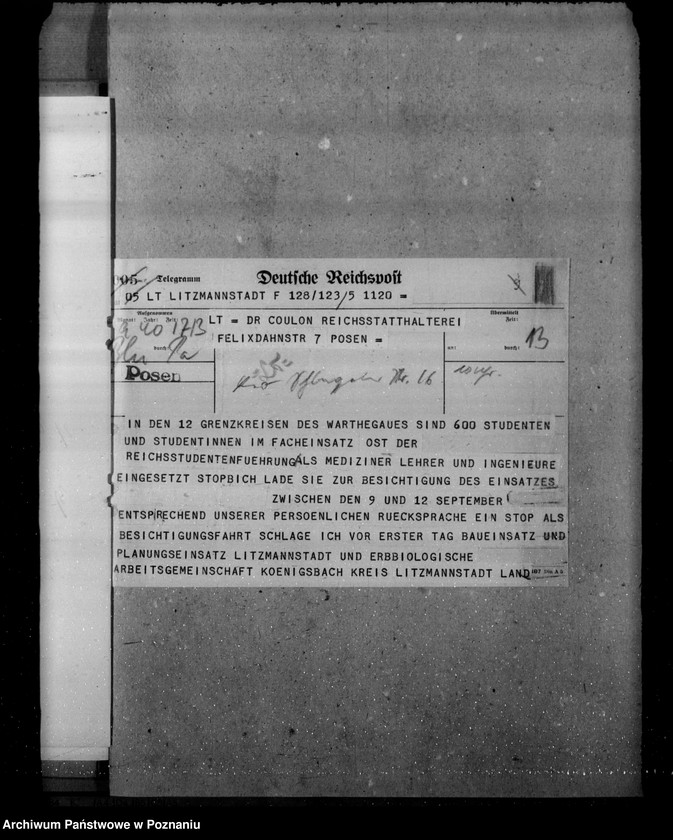 Obraz 17 z jednostki "Einsatz von Studenten für Volks - und grenzpolitische Warthegau"