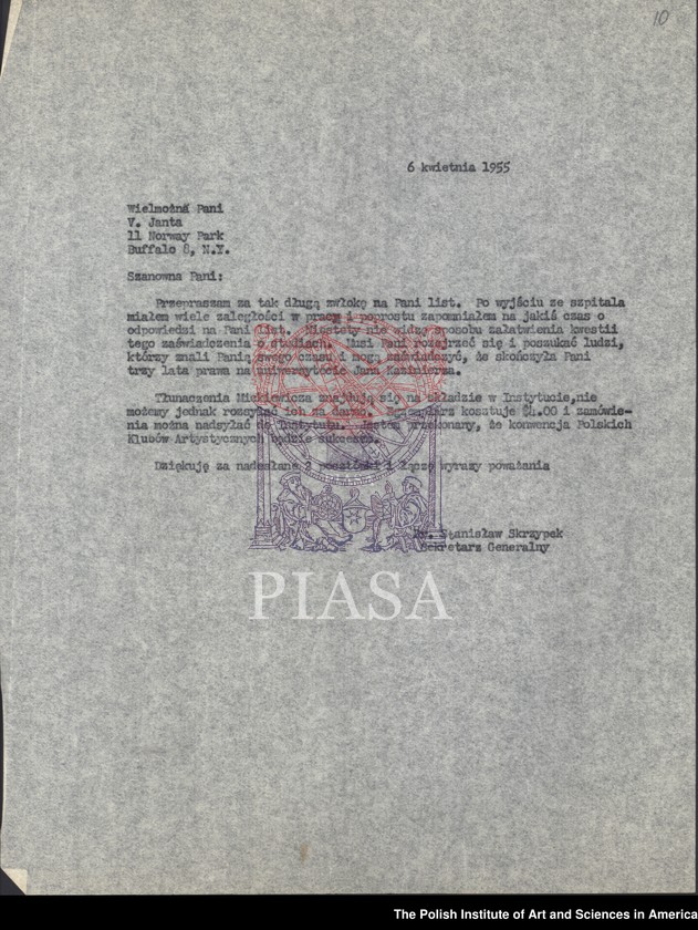 image.from.unit.number "General PIASA correspondence (1955). Letters of Florian Znaniecki and Witold Gombrowicz"