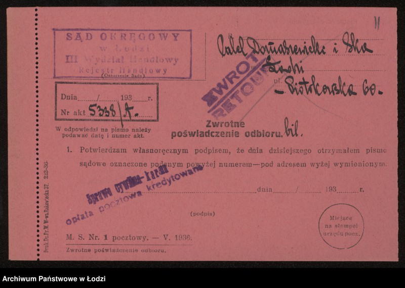 Obraz 13 z jednostki "Calel Domaszewski i S-ka- wyrób i sprzedaz towarów manufakturowych"