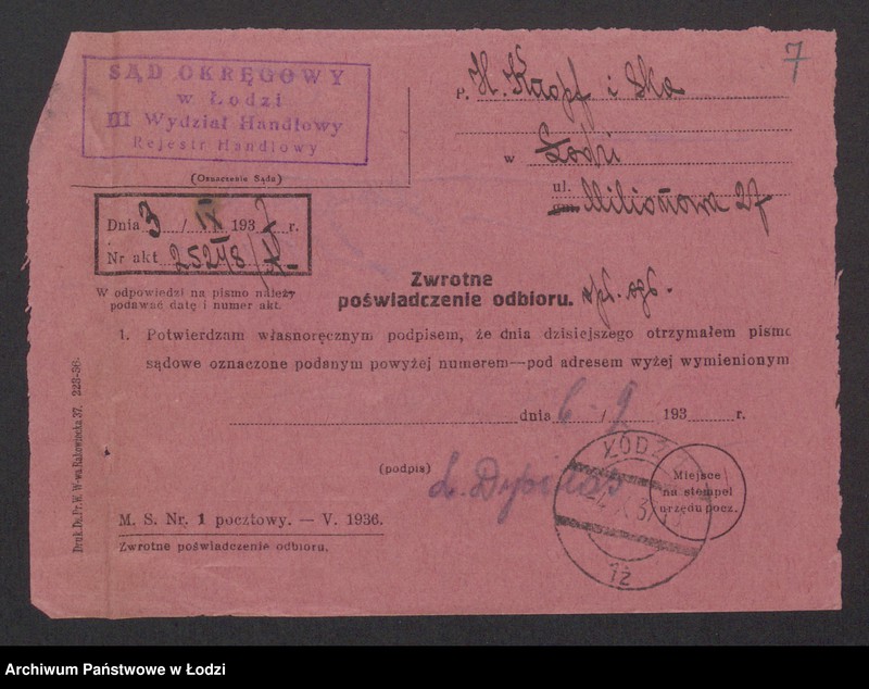 Obraz 9 z jednostki "Herszlik Knopf, Saul Wołkowicz- przędzalnia zgrzebna i wigoniowa"