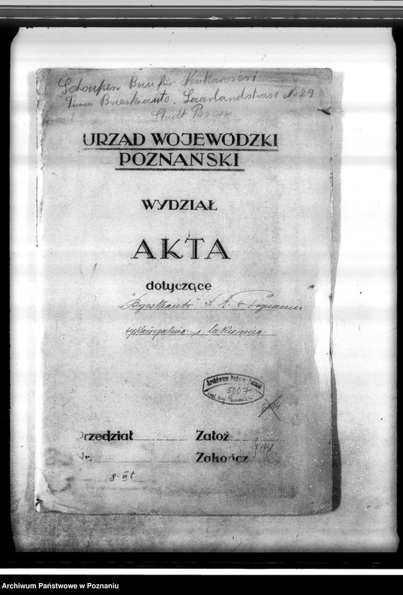 Obraz 4 z jednostki "Zatwierdzenie projektu urządzenia zakładu przemysłowego wykończalni i lakierni Firmy Brzeski - Auto S. Akcyjna W Poznaniu ul. Dąbrowskiego 29"